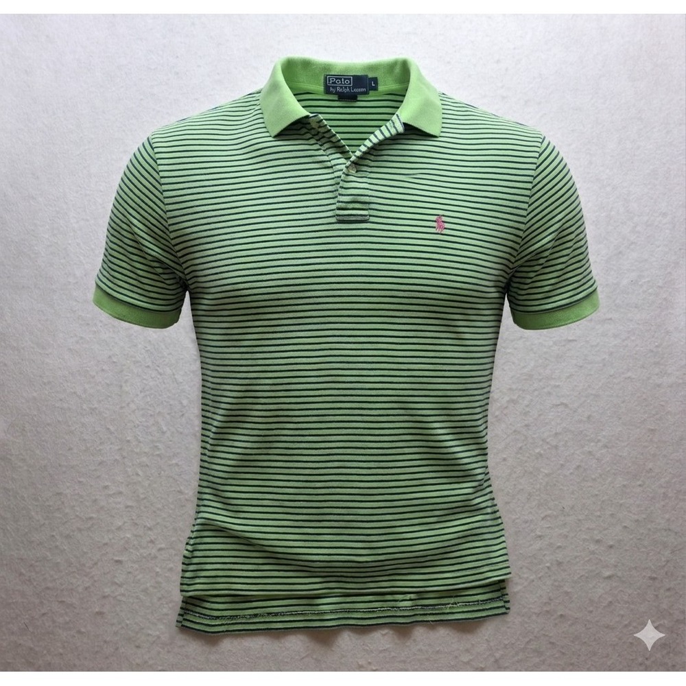 Polo Ralph Lauren Men's Green w Blue White Micro Stripes Polo Golf Shirt. Size L - Picture 1 of 8